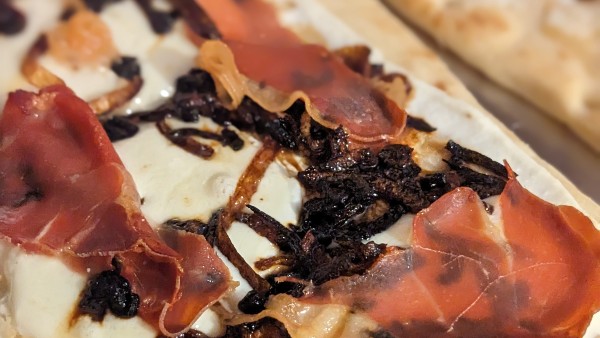 Caramelized Onion & Prosciutto Flatbread with Whipped Ricotta (or: flatbreads are just stacks of food that you love)